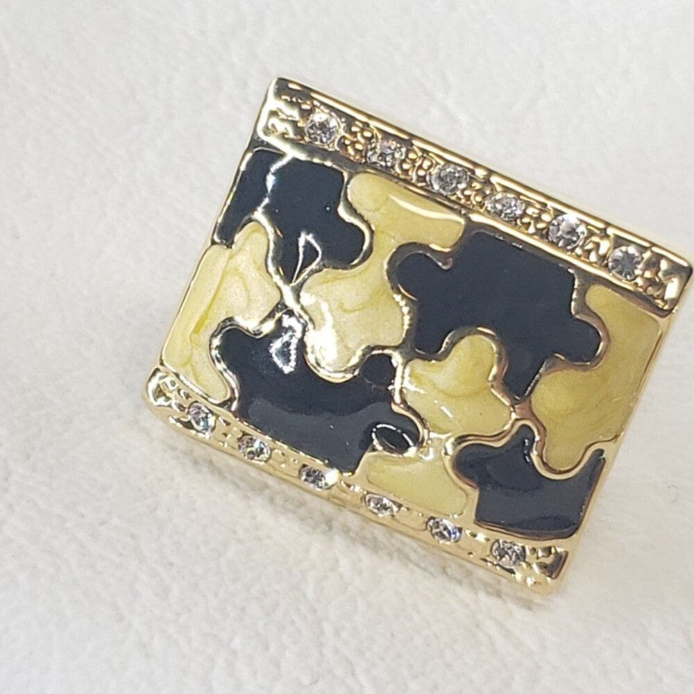 NWT Camille Lucie ๐ Yellow & Black Puzzle Ring & Earring Set โ Size 8 - Picture 6 of 6